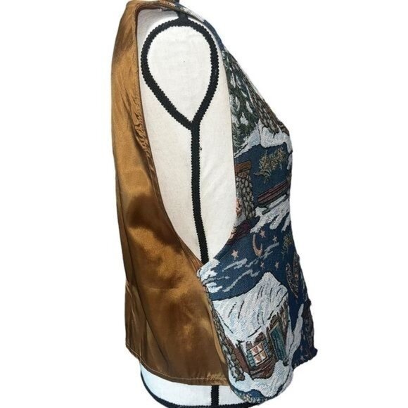 Backroad Blues Winter Scene Tapestry Vest With Satin Backing Vintage Womens Sz L - Picture 3 of 11